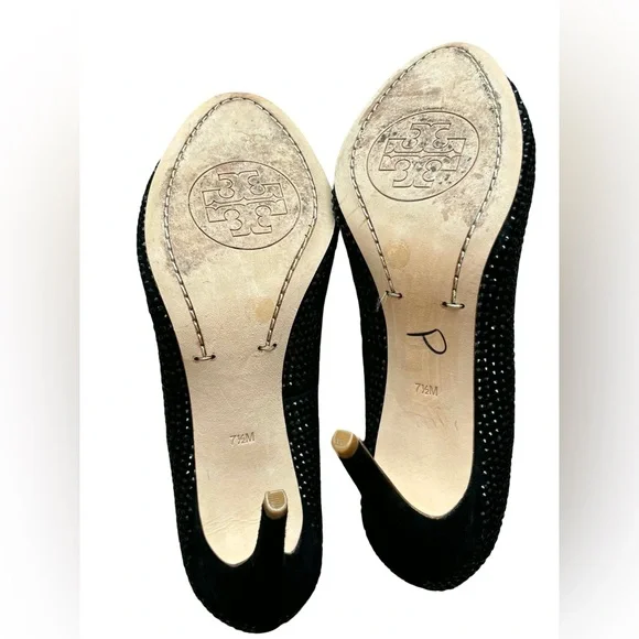 Tory Burch Phoenix Black Pump Rhinestone Soho Lux Heels - Picture 7 of 9